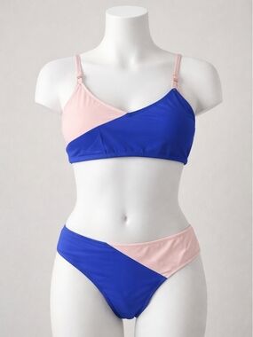 Modihito Womens 2 pc Blue Colorblock Bikini High Waist Swimsuit Size 2XL